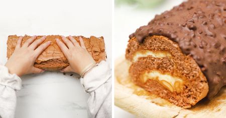 Rolada Snickers z kajmakiem, orzeszkami i czekoladą. Rozkoszny deser idealny do kawy