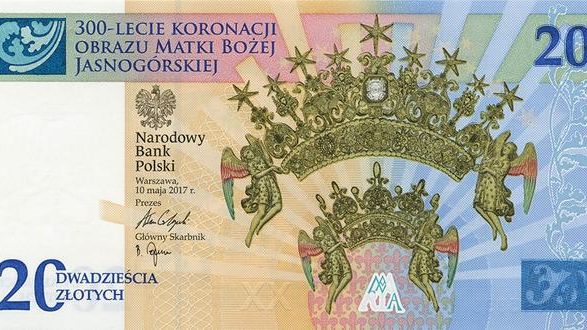 Banknot upamiętniający 300-lecie koronacji Obrazu Matki Bożej Jasnogórskiej.