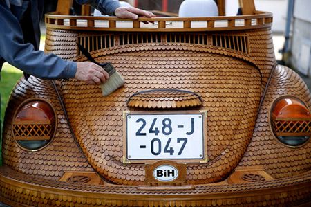 Volkswagen Beetle in Thousands of Wood Pieces