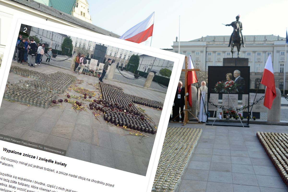 Przed Pałacem Prezydenckim śmietnik. Taki widok tydzień po rocznicy smoleńskiej