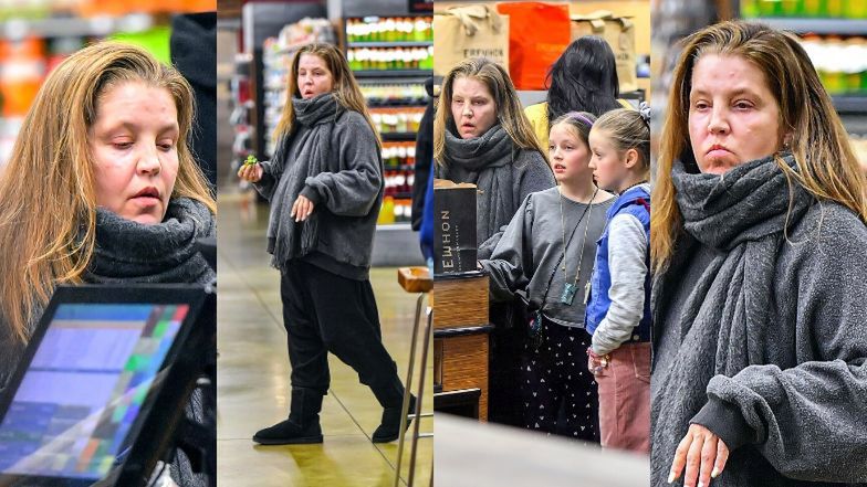 Naturalna Lisa Marie Presley na zakupach z córkami