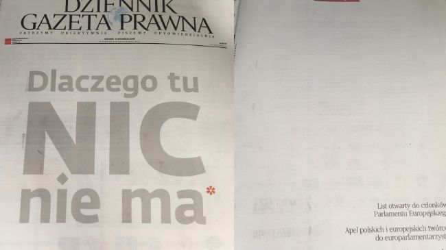 Puste strony największych gazet w Polsce.