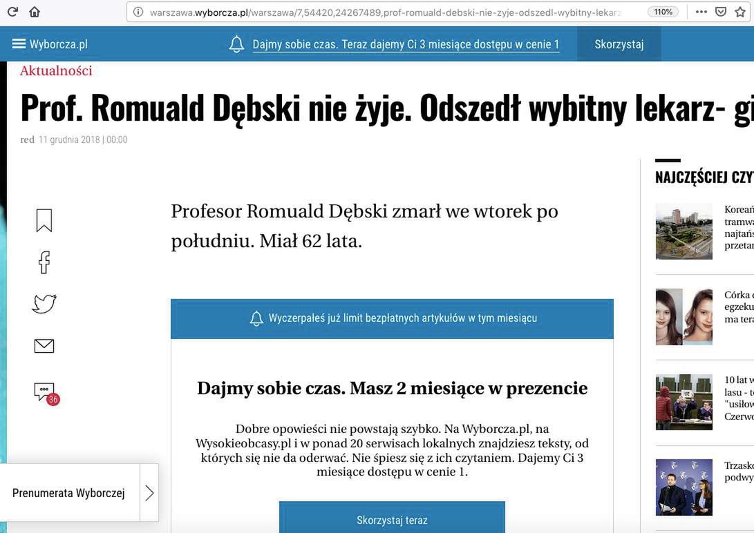 "Romuald Dębski nie żyje" – Gazeta Wyborcza uśmierciła wybitnego lekarza