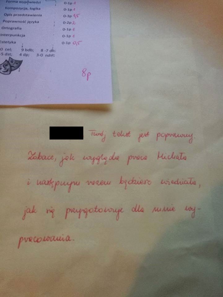 Zdjęcie notatki nauczycielskiej 