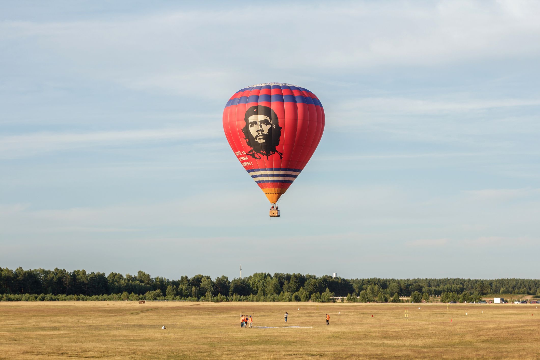 Minsk, Belarus - July 18, 2015: Red hot air balloon with Che Guevara at the air show 