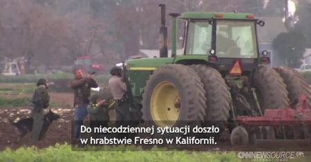 Zabarykadował się w traktorze