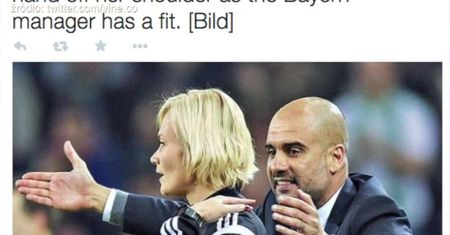 Guardiola wyskoczył z rękoma do kobiety