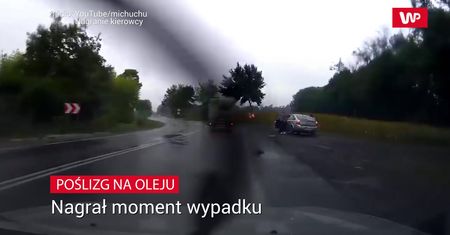 Poślizg na oleju. Przerażające nagranie momentu wypadku