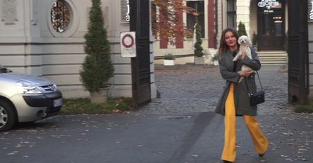 Edyta Herbuś wsiada z psem do taksówki
