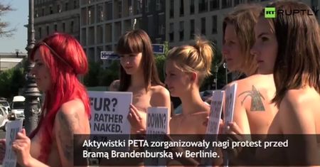 Nagi protest przed Bramą Brandenburską