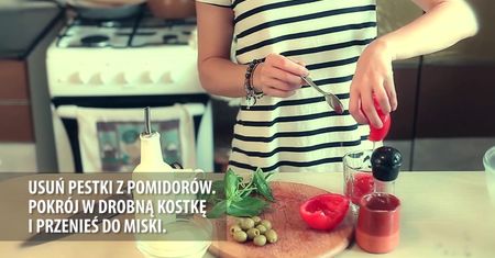 Tatar z pomidorów i oliwek z mozzarellą