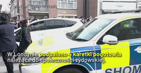 Podpalenie karetek koło synagogi w Wielkiej Brytanii. Wideo