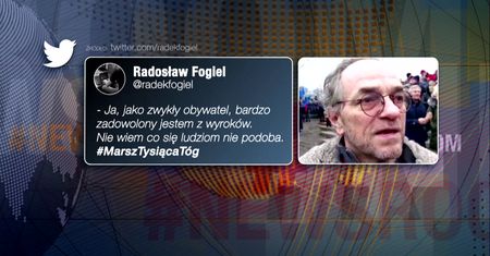 Uniewinniony Piotr Najsztub na "Marszu tysiąca tóg". Wicerzecznik PiS zareagował
