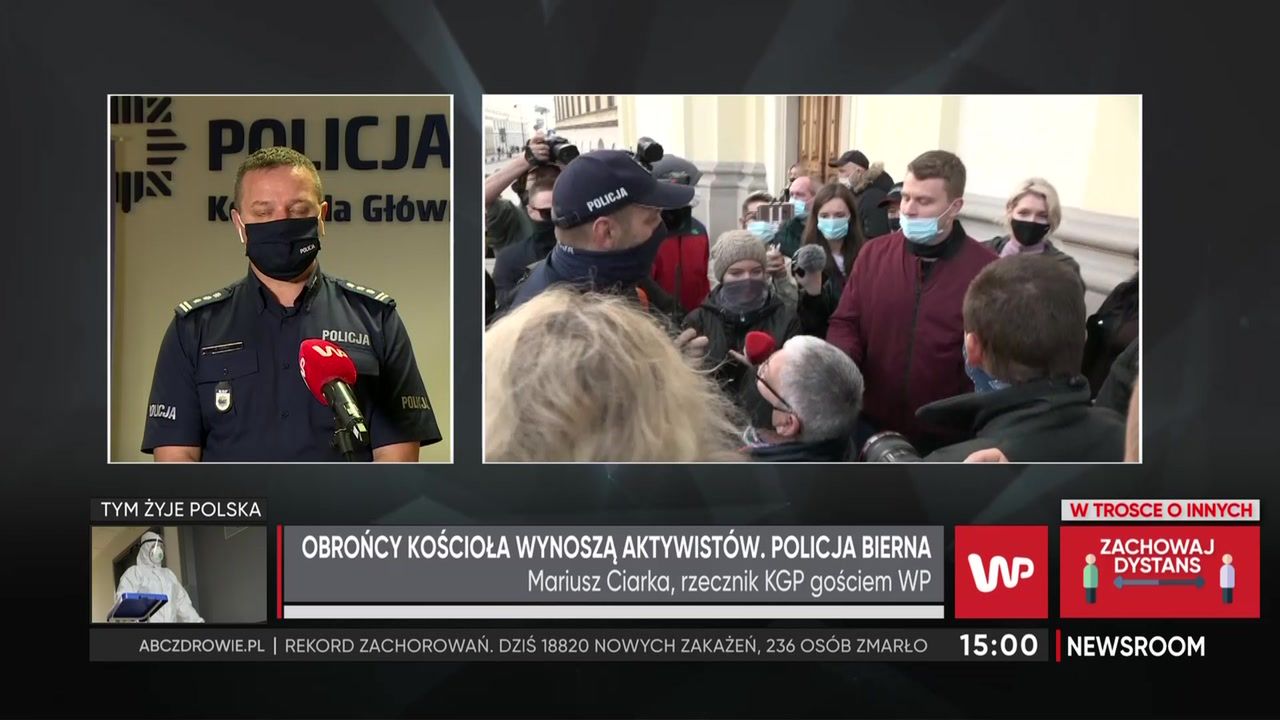 Mariusz Ciarka o incydencie pod kościołem w Warszawie. Broni policji