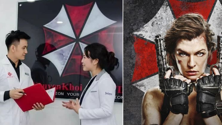 Po lewej: zdjęcie reklamujące Medcare Skin Centre. Po prawej: plakat z filmu "Resident Evil: Ostatni rozdział"