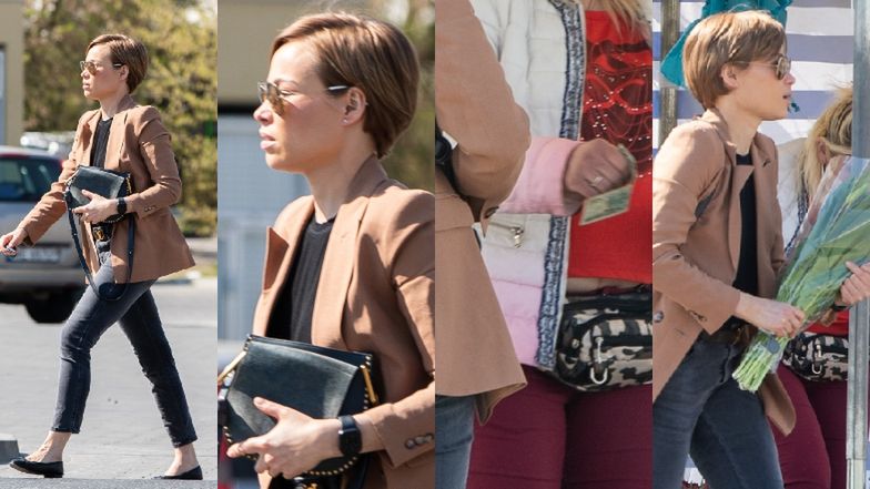 Odmieniona Weronika Książkiewicz kupuje kwiaty