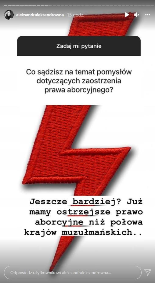 Skrin z InstaStories Aleksandry Kwaśniewskiej