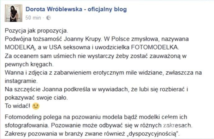 Dorota Wróblewska o Joannie Krupie