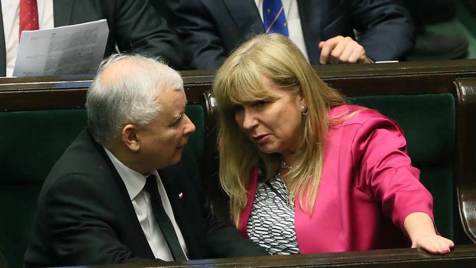 Wybory parlamentarne 2019. Prezes PiS Jarosław Kaczyński i wicemarszałek Sejmu Małgorzata Gosiewska