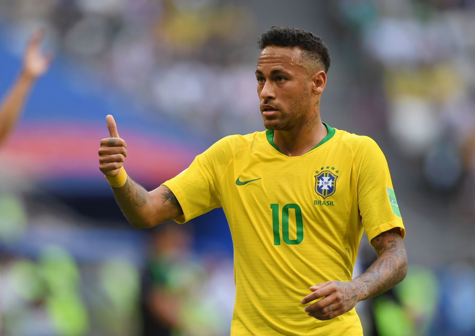 <enter caption here> during the 2018 FIFA World Cup Russia Round of 16 match between Brazil and Mexico at Samara Arena on July 2, 2018 in Samara, Russia.