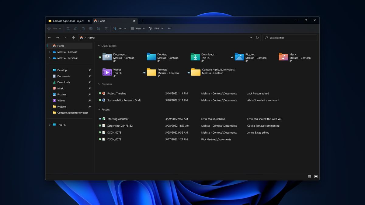 Karty w Eksploratorze plików w Windows 11 22H2