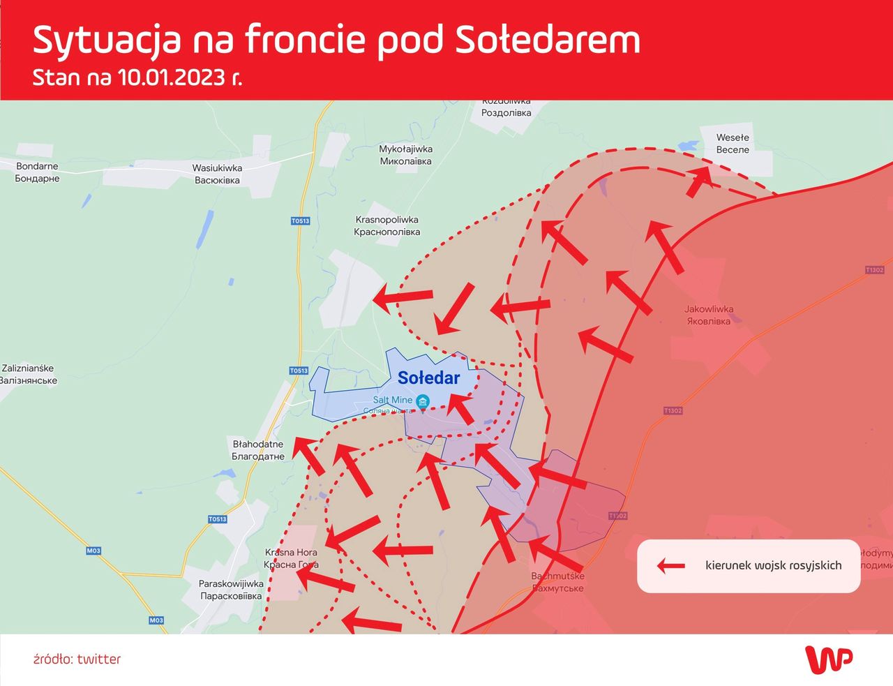 Sytuacja na froncie pod Sołedarem we wtorek 10 stycznia