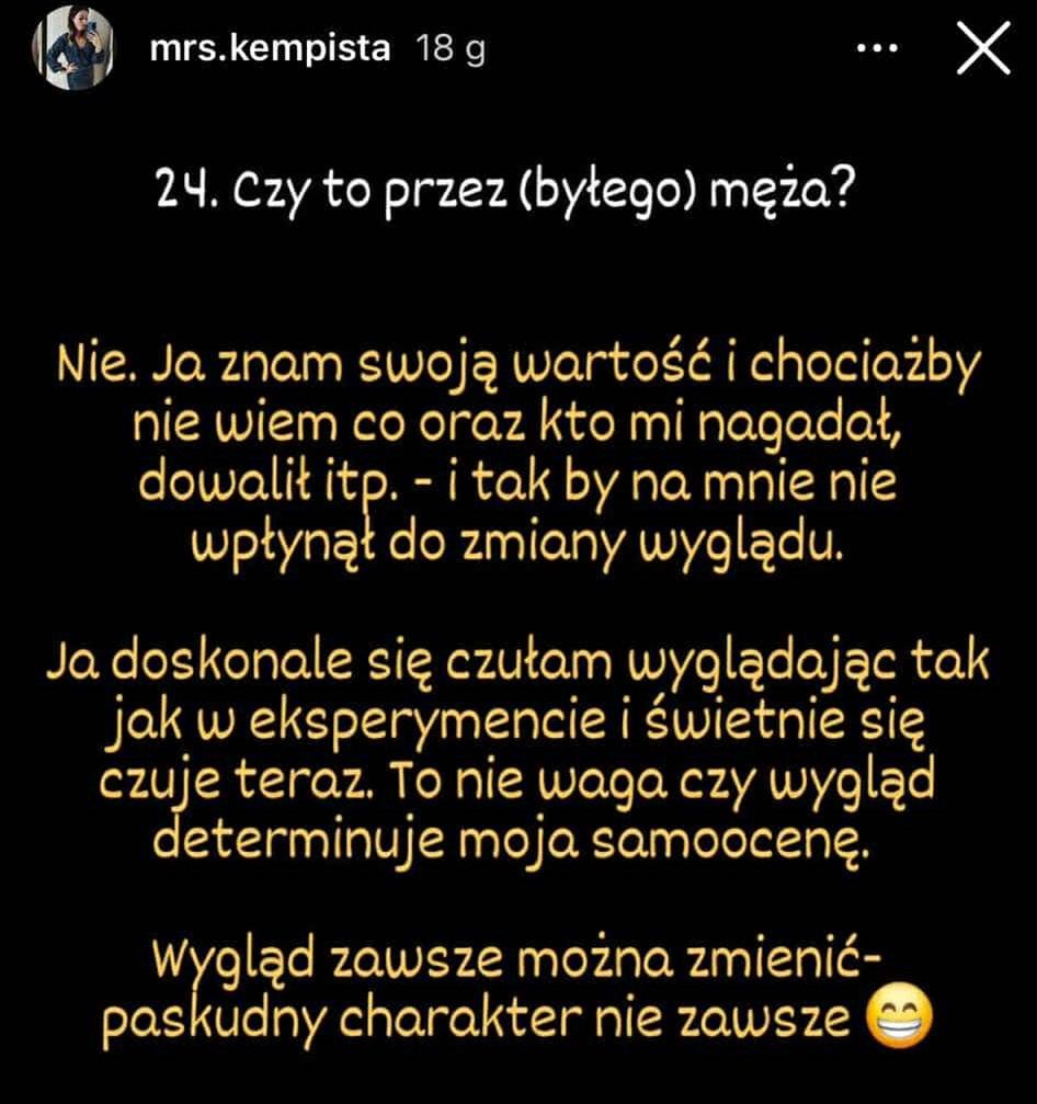 Wpis Agnieszki Kempisty na Instagramie