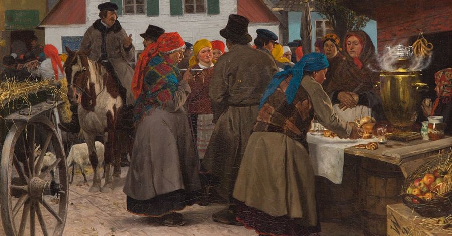 Stanisław Witkiewicz “Jarmark w miasteczku” (1882) . Oto jeden z obrazów wystawionych na czwartkową aukcję