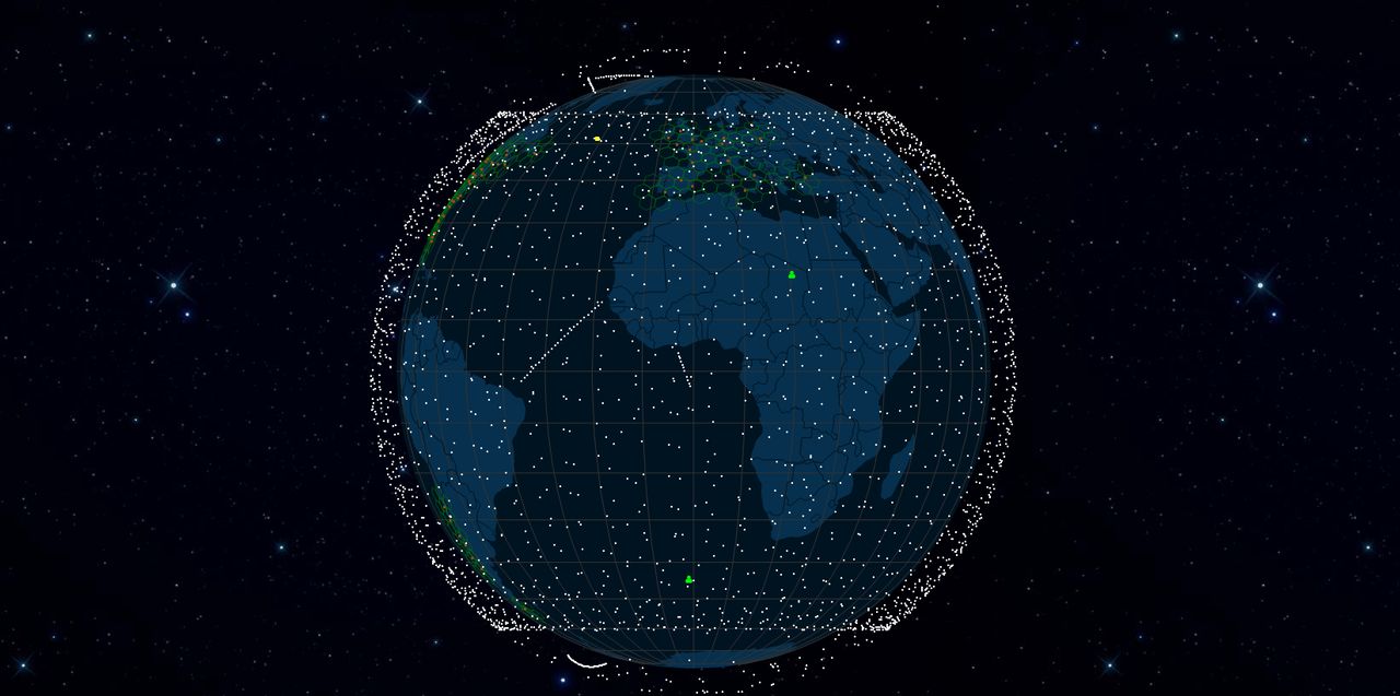 Mapa rozmieszczenia satelitów Starlink na orbicie