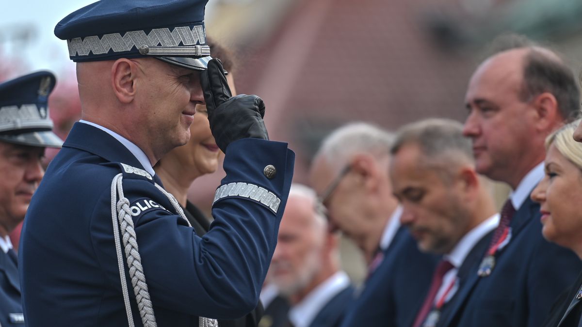 Police Commander in Chief, Inspector General of Polish Police, Jaroslaw Szymczyk (L), during the celebration of the Police Day in Podkarpackie Voivodeship (Subcarpathia Province) held in Rzeszow.On Wednesday, July 27, 2022, in Rzeszow, Podkarpackie Voivodeship, Poland. (Photo by Artur Widak/NurPhoto via Getty Images)