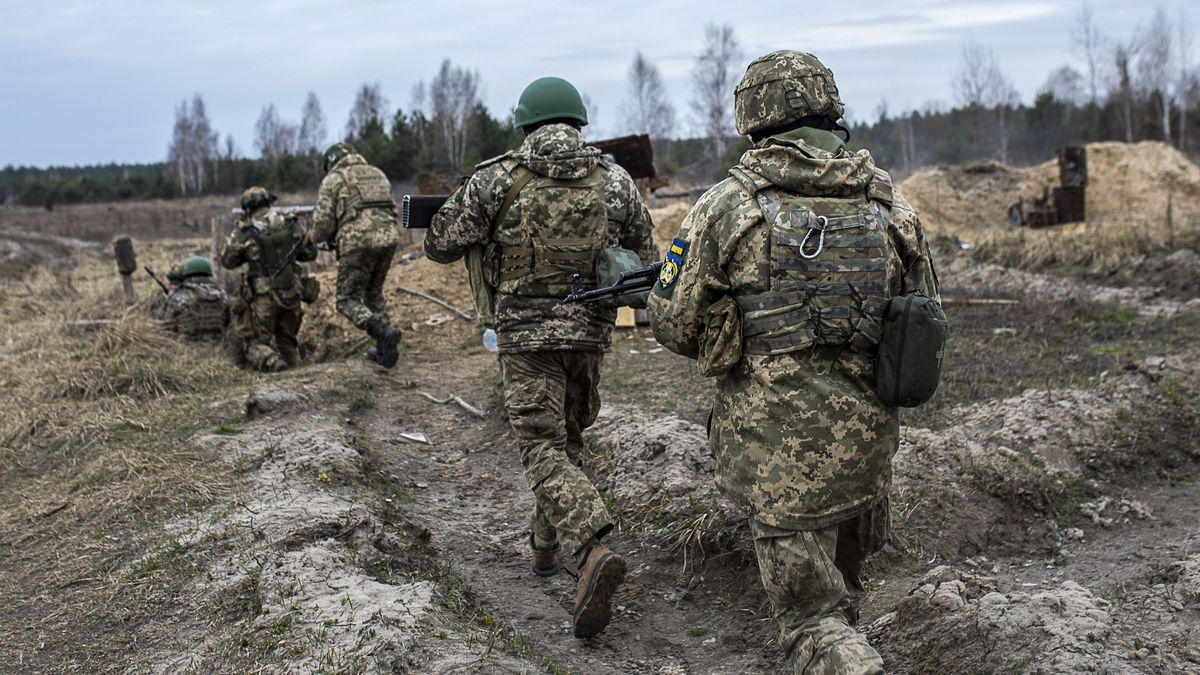 CHERNOBYL, UKRAINE - MARCH 16: Battalion 120 territorial defence take part training exercises near the Belarus border as the war between Russia and Ukraine has been going on for the last two years in Chernobyl, Ukraine on March 16, 2024. (Photo by Gian Marco Benedetto/Anadolu via Getty Images)