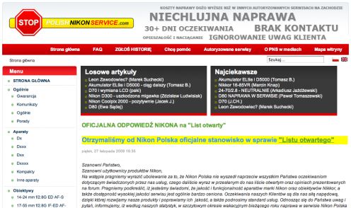 Nikon odpowiada na zarzuty wkurzonych internautów z polishnikonservice.com