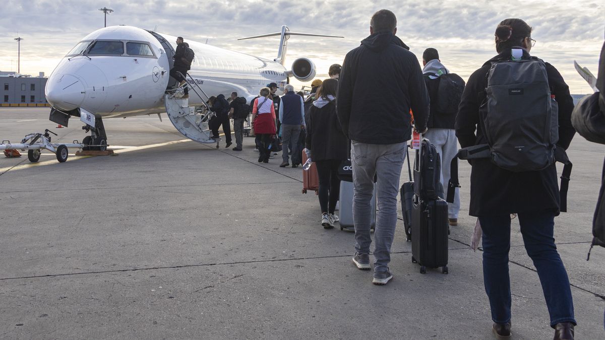 Passengers boarding in a Lufthansa CityLine Bombardier CRJ-900 passenger aircraft at LyonSaint Exupéry Airport LYS prior to departure from Lyon. The airplane has the registration tail number D-ACNR, the name Ratingen and is powered by 2x GE jet engines. Lufthansa CityLine GmbH was a German regional airline subsidiary of Lufthansa. On 16 April 2026, Lufthansa announced the permanent withdrawal of 27 aircraft from its CityLine subsidiary fleet citing surging fuel cost linked to the Middle Eastern conflict and the Iran war in addition to strikes and ongoing labor disruptions. Lyon, France on February 22, 2026 (Photo by Nicolas Economou/NurPhoto via Getty Images)