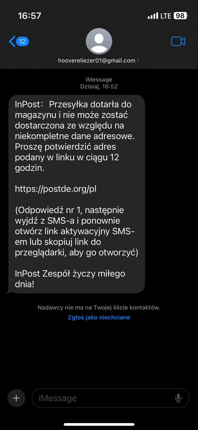 Fałszywa wiadomość iMessage