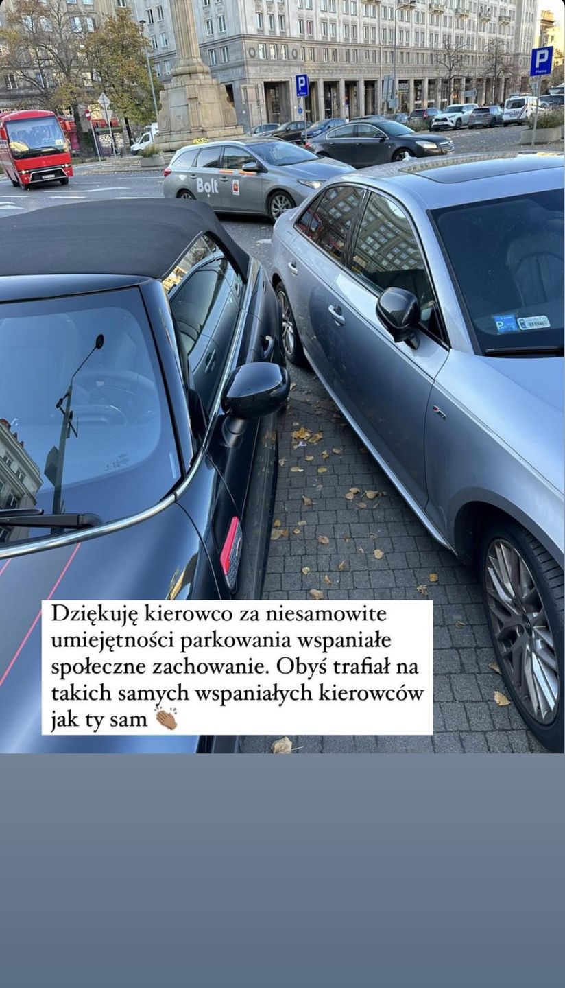 Dawid Woliński psioczy na kierowcę audi, który zastawił jego samochód w centrum Warszawy