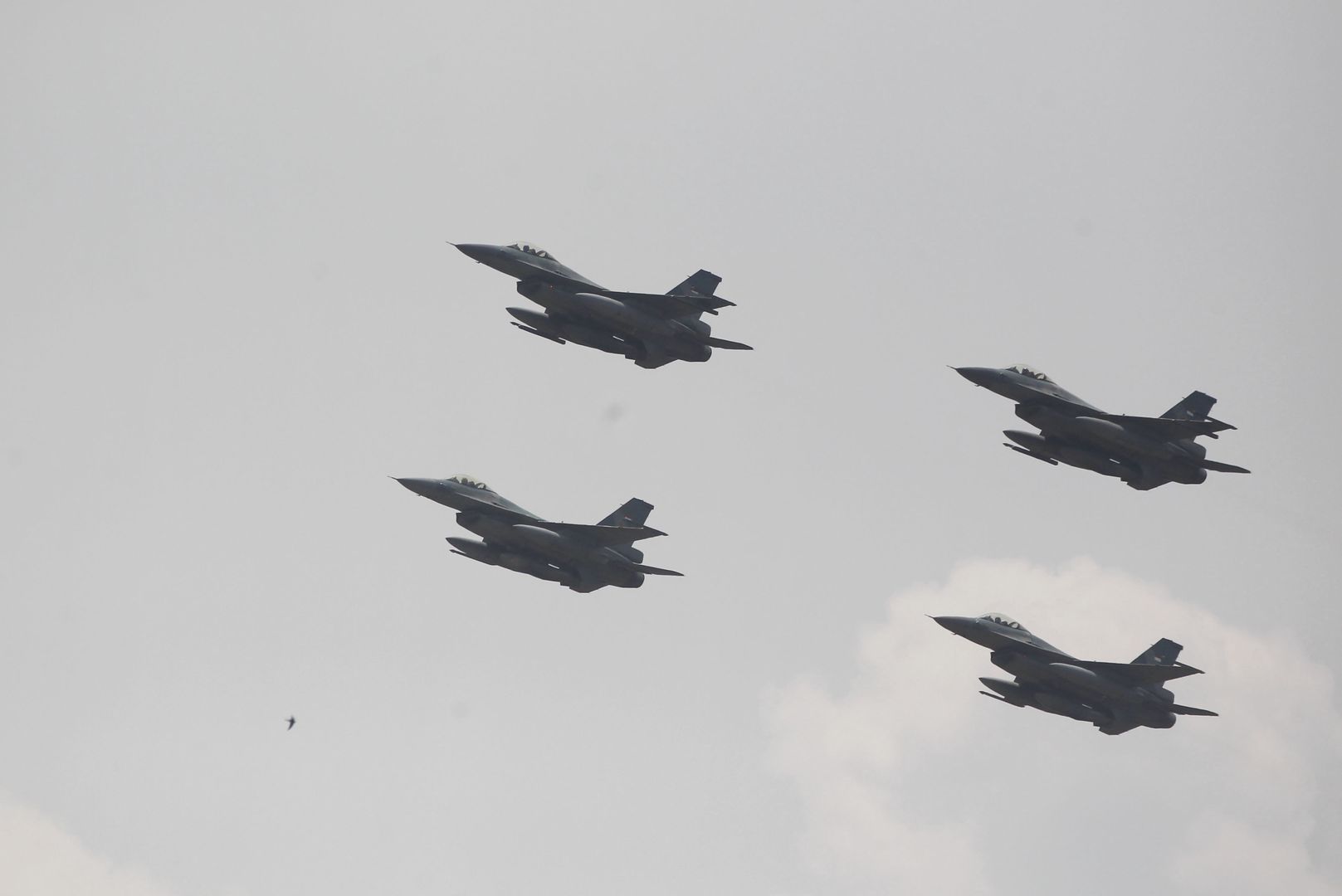 BINTAN, INDONESIA - OCTOBER 12 : F-16 Fighting Falcon of Indonesia Air Force showing flypast in Bintan Island, Riau Islands Province, Indonesia on October 12, 2021. (Photo credit should read Yuli Seperi / Sijori images/Barcroft Media via Getty Images)