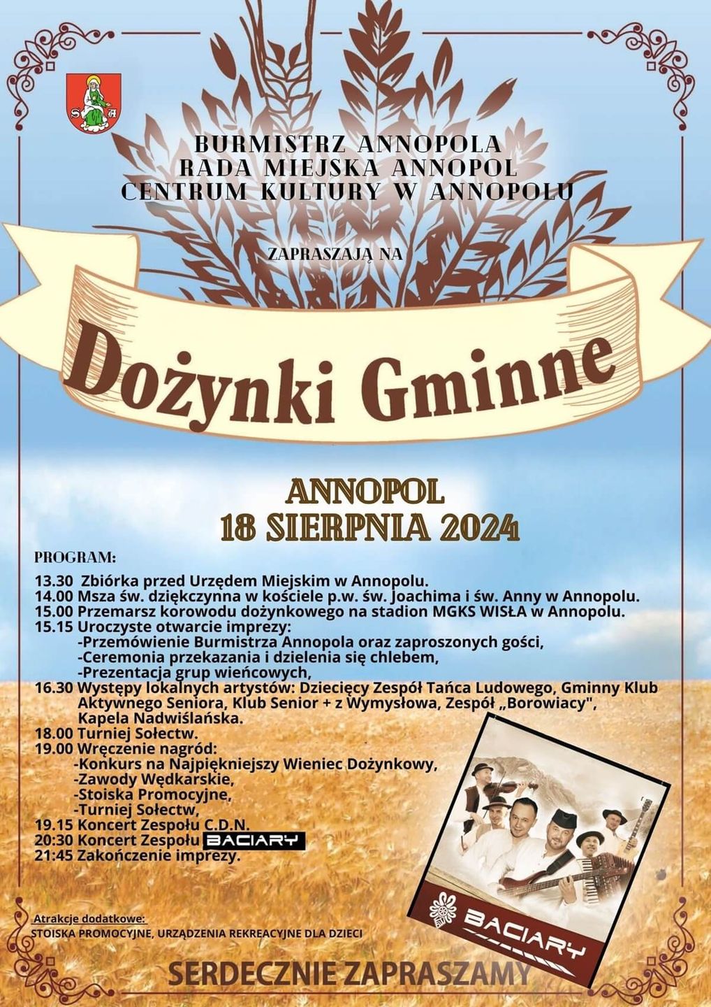 Dożynki w Annopolu 2024 - plakat, program wydarzenia