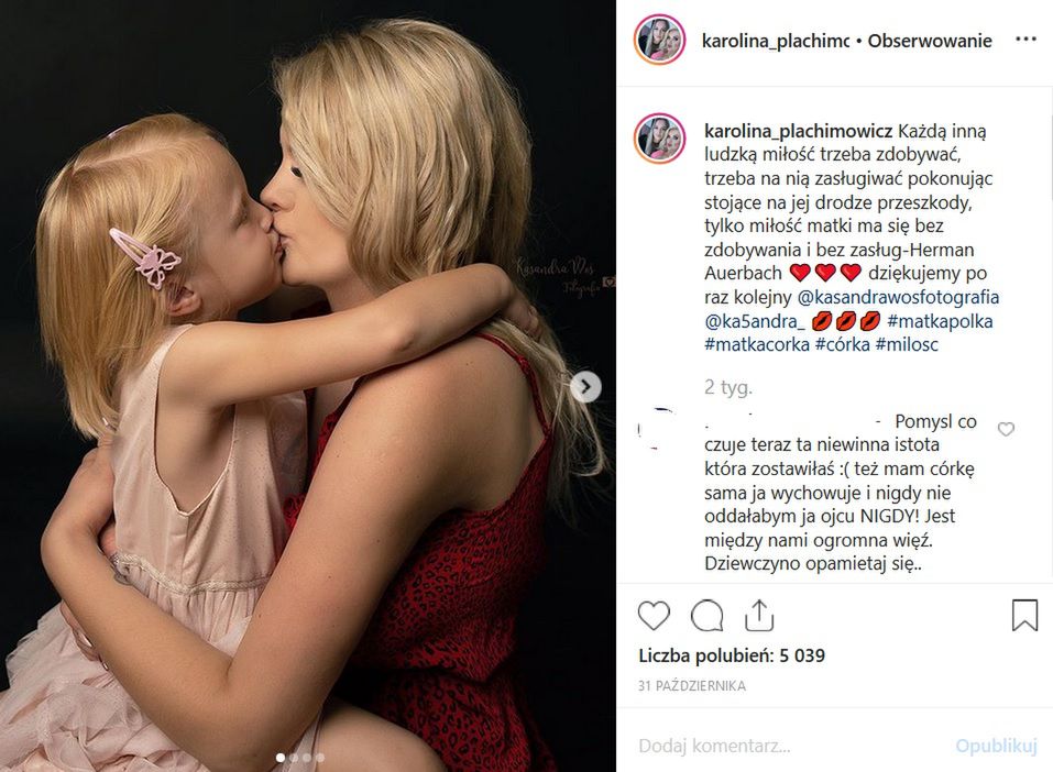 Karolina Plachimowicz zdecydowała się oddać opiekę nad córką byłemu partnerowi.