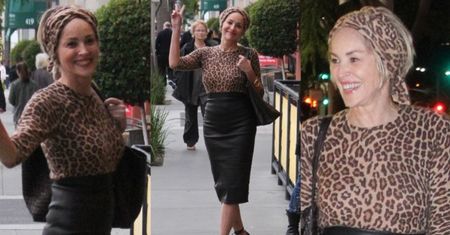 58-letnia Sharon Stone w bluzce w panterkę