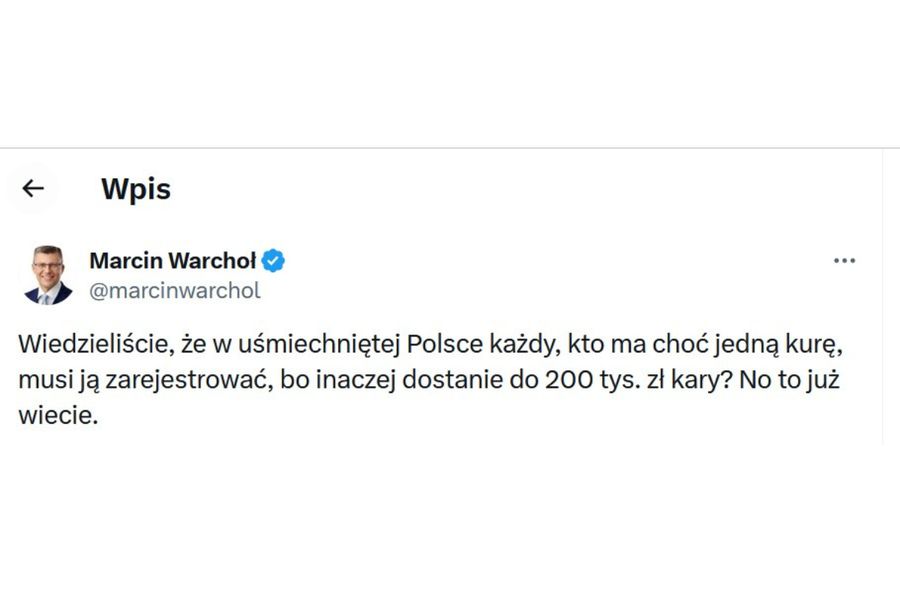 Wpis Marcina Warchoła na platformie X