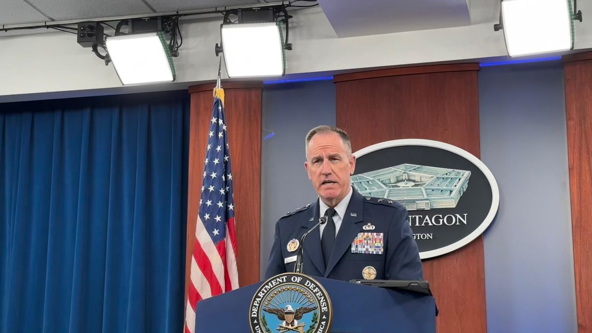 WASHINGTON DC, UNITED STATES - DECEMBER 21: Pentagon spokesperson Patrick Ryder delivers a speech during the press conference in Washington DC, United States on December 21, 2023.
 (Photo by Can Hasasu/Anadolu via Getty Images)