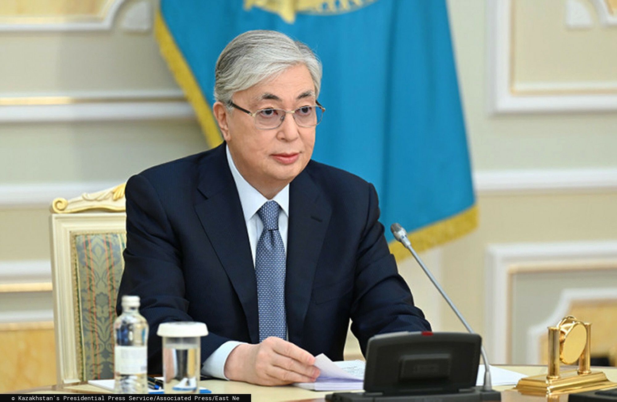 TemporaryIn this photo taken from video released by Kazakhstan's Presidential Press Service, Kazakhstan's President Kassym-Jomart Tokayev speaks during a parliamentary session in Nur-Sultan, Kazakhstan, Tuesday, Jan. 11, 2022. The president of Kazakhstan has announced that a Russia-led security alliance will start pulling out its troops from the country in two days after completing its mission. The mostly Russian troops were deployed to Kazakhstan last week by the Collective Security Treaty Organization, an alliance of six former Soviet states, at the president's request amid unprecedented public unrest. (Kazakhstan's Presidential Press Service via AP)Kazakhstan's Presidential Press Service