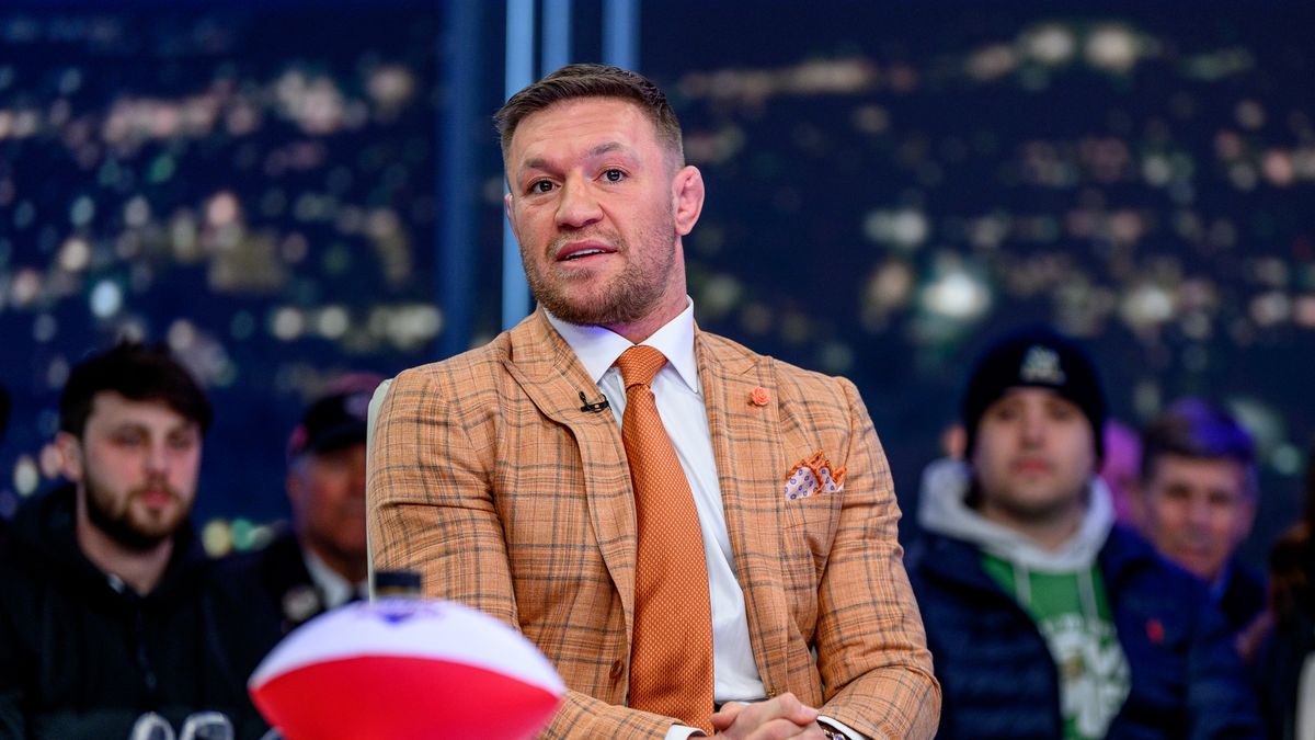 NEW YORK, NEW YORK - MARCH 15: Conor McGregor visits "Hannity" with host Sean Hannity at Fox News Channel Studios on March 15, 2023 in New York City. (Photo by Roy Rochlin/Getty Images)