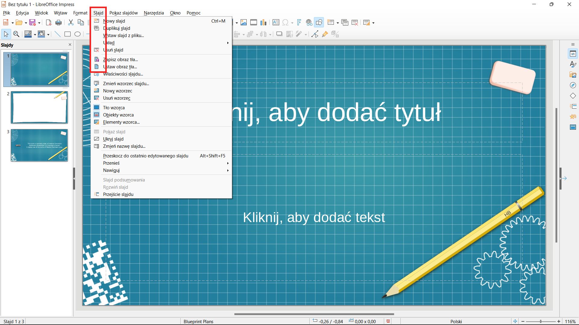 LibreOffice Impress: menu SLAJD