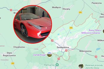 Ferrari uderzyło w auto i ścianę. Kierowca trafił do szpitala
