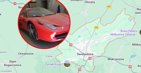 Ferrari uderzyło w auto i ścianę. Kierowca trafił do szpitala