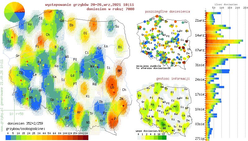 Przykładowa mapa występowania grzybów w Polsce