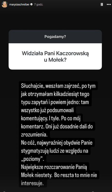 Marianna Schreiber skomentowała wywiad Mołek z Kaczorowską  