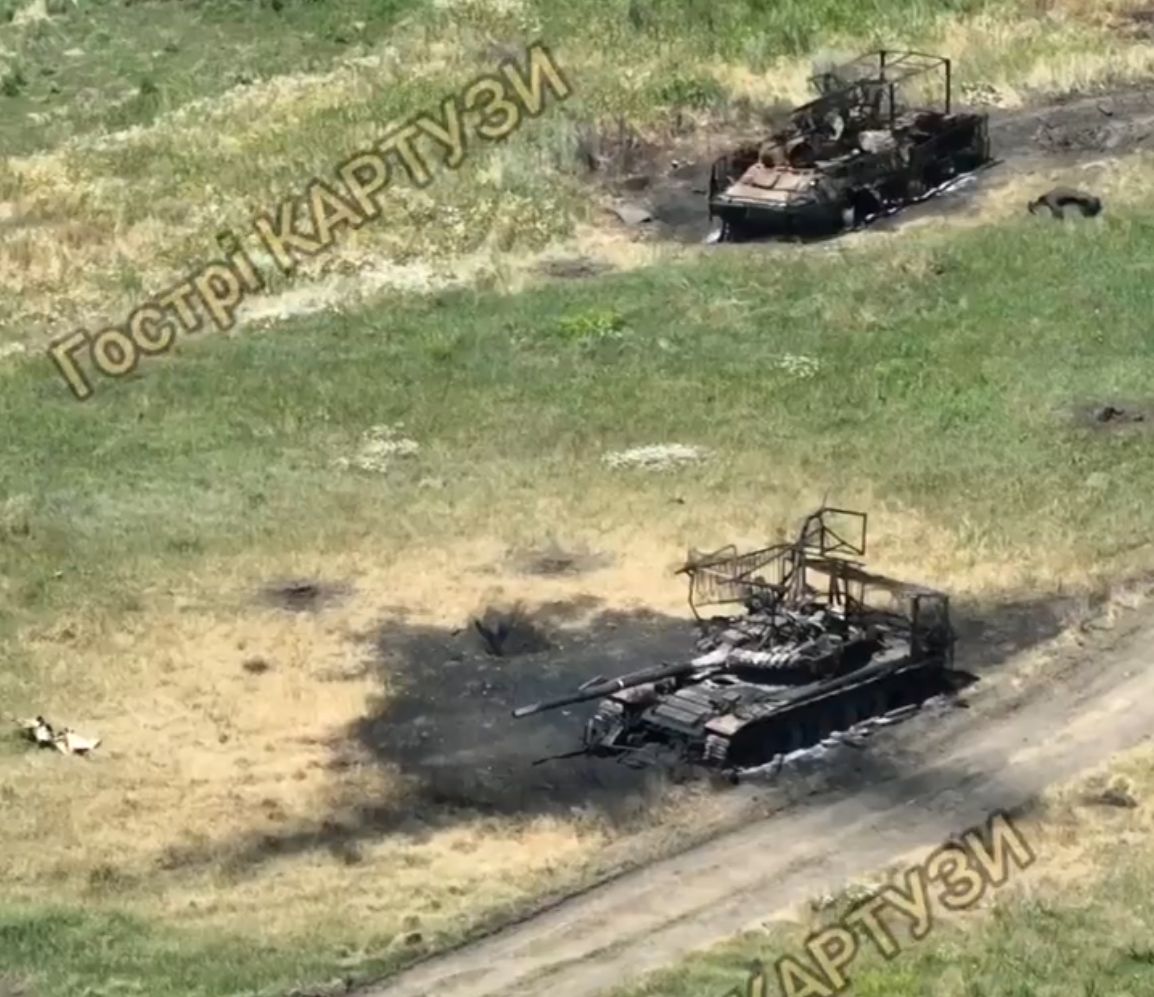 Wrecks of Russian equipment to the north of Kharkiv.