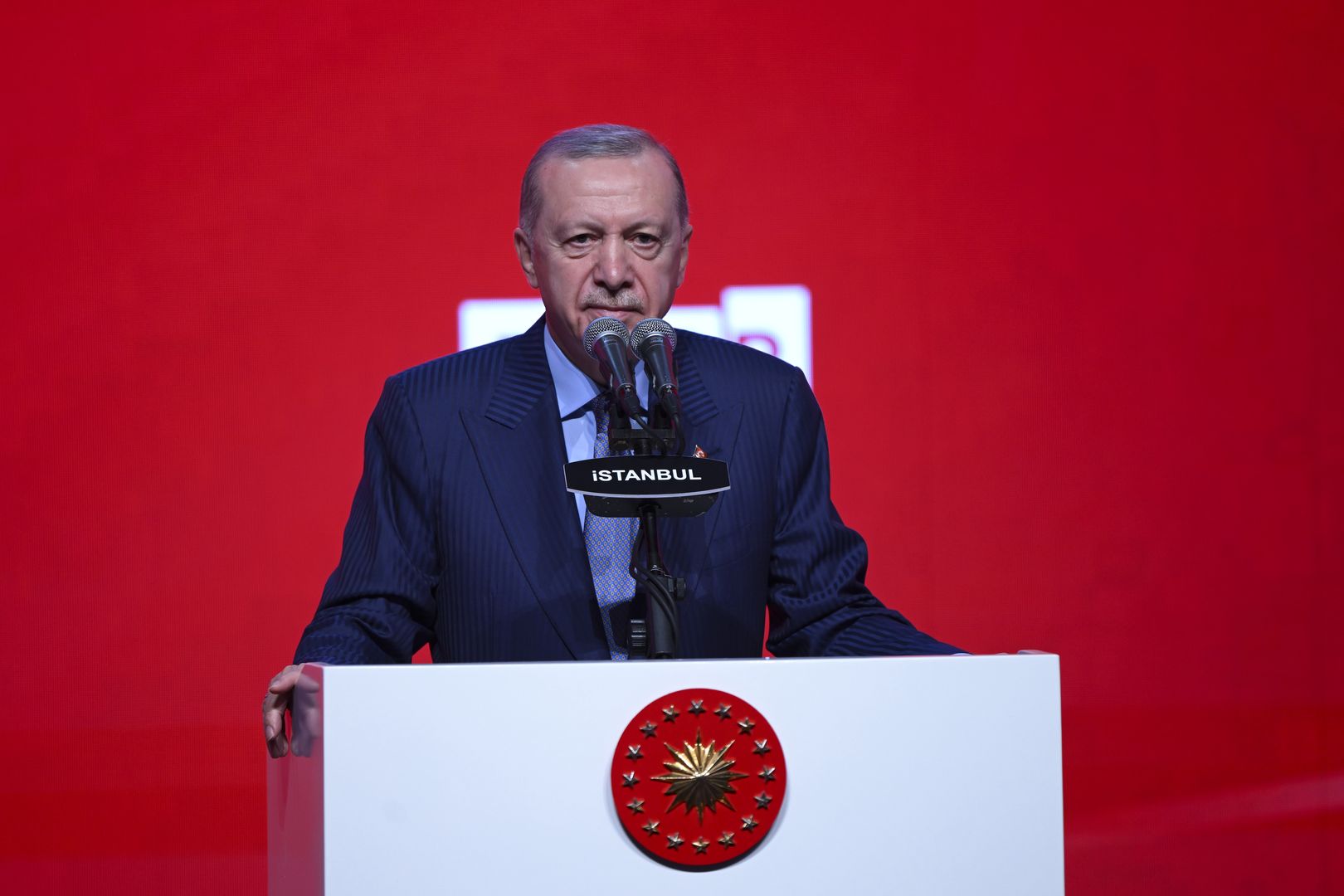 ISTANBUL, TURKIYE - MAY 31: Turkish President Recep Tayyip Erdogan makes a speech during the Turkish Youth Summit at Istanbul Congress Center in Istanbul, Turkiye on May 31, 2025. (Photo by Arif Hudaverdi Yaman/Anadolu via Getty Images)